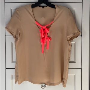 Sandro silk top with ribbon ties at neck